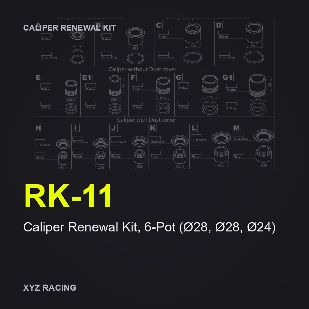 Caliper Renewal Kit, 6-Pot (Ø28, Ø28, Ø24) (RK-11) — Rear 380mm