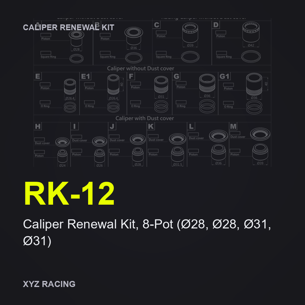 Caliper Renewal Kit, 8-Pot (Ø28, Ø28, Ø31, Ø31) (RK-12) — Rear 400-421mm