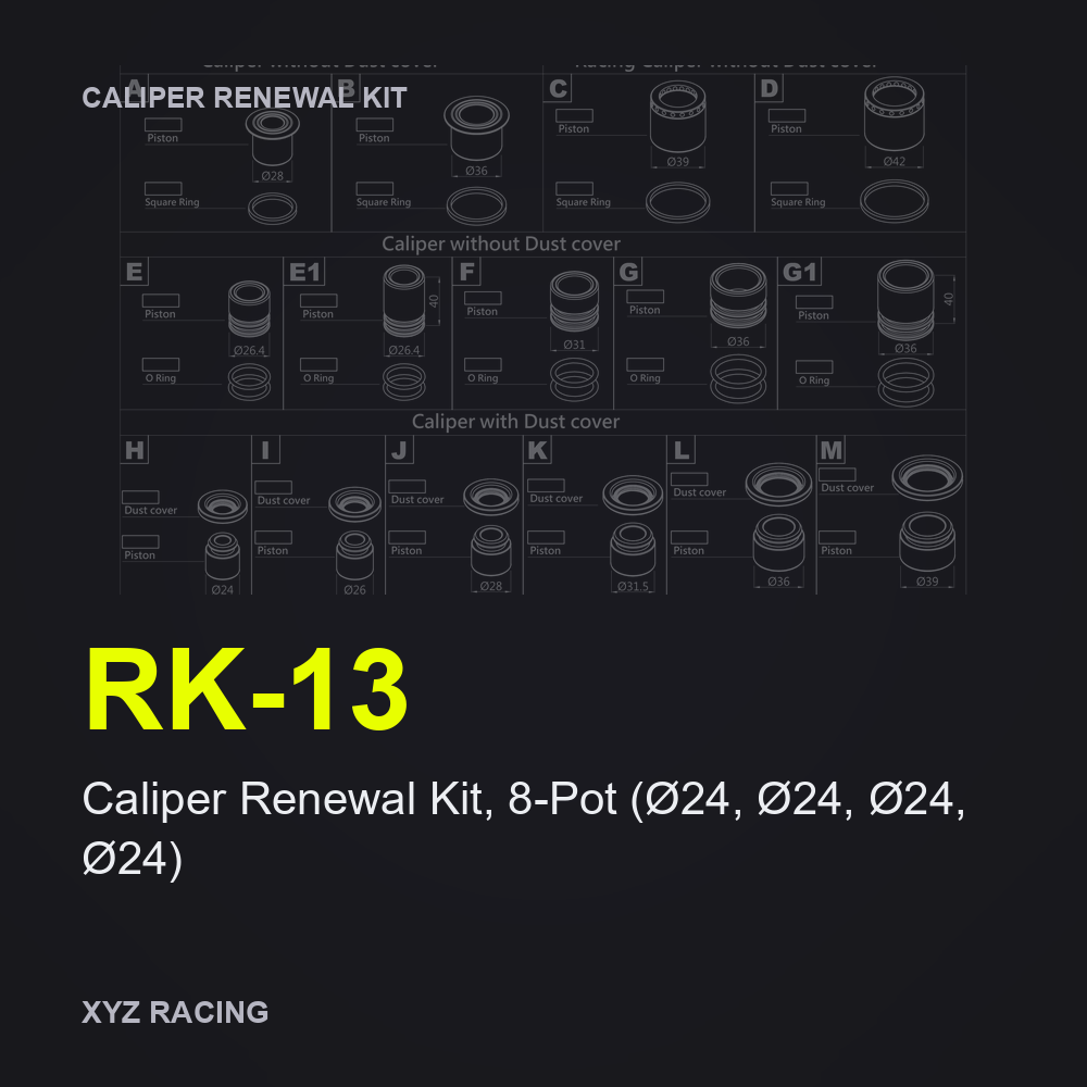 Caliper Renewal Kit, 8-Pot (Ø24, Ø24, Ø24, Ø24) (RK-13) — Rear 400-421mm (new design)