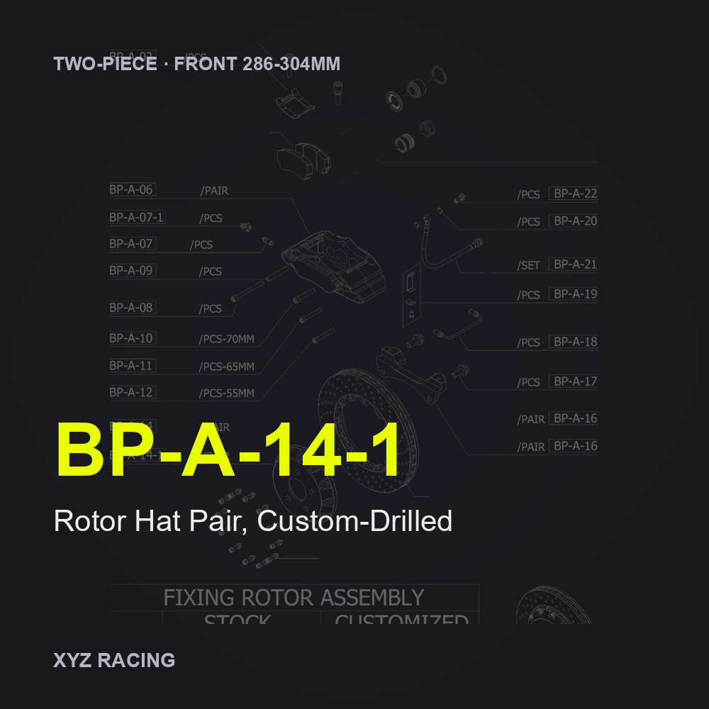 Rotor Hat Pair, Custom-Drilled (BP-A-14-1) — Two-Piece Front 286-304mm