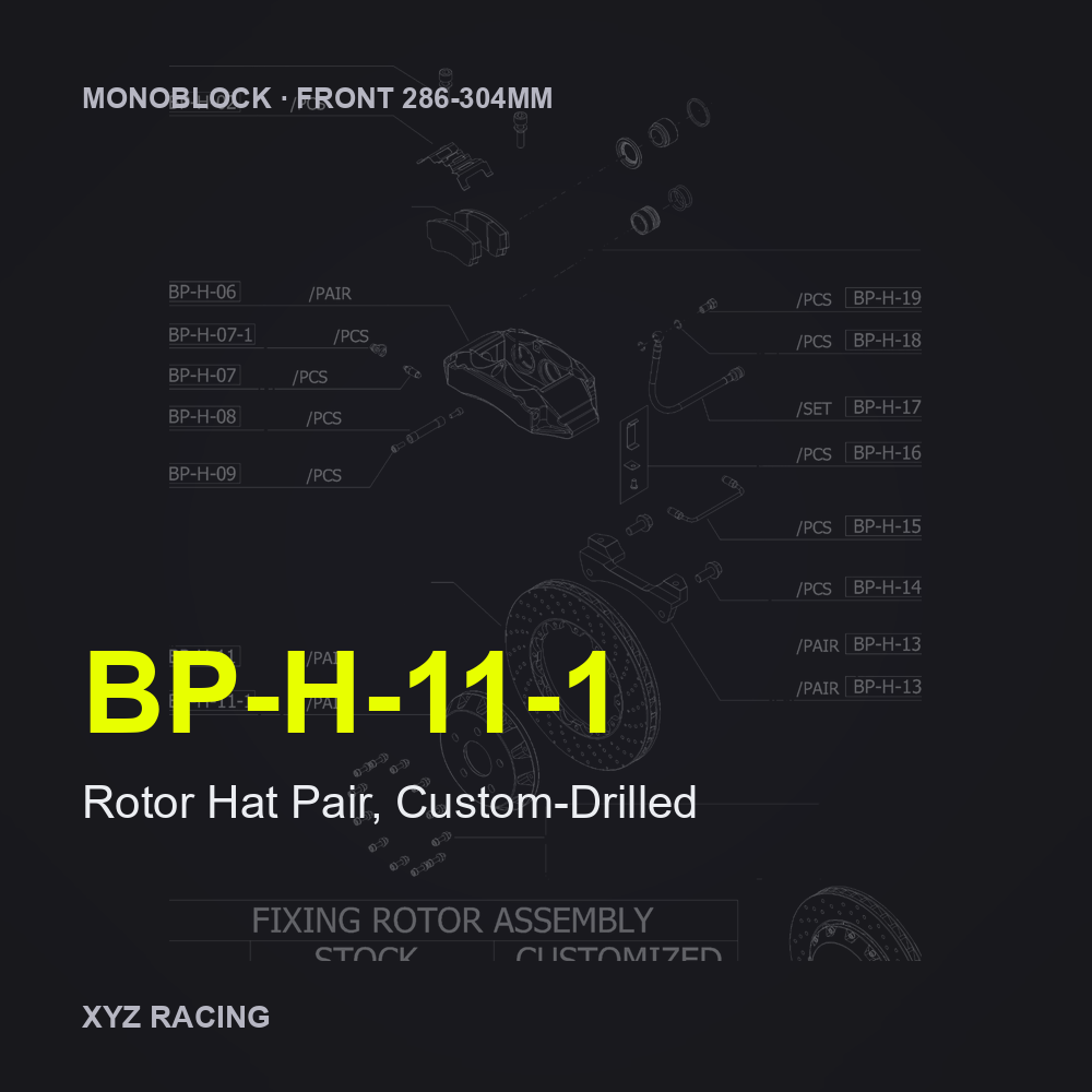 Rotor Hat Pair, Custom-Drilled (BP-H-11-1) — Monoblock Front 286-304mm