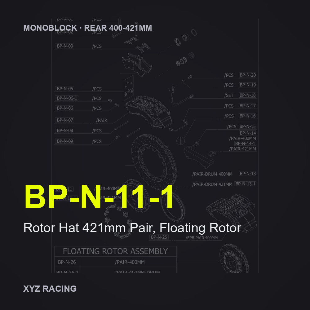 Rotor Hat 421mm Pair, Floating Rotor (BP-N-11-1) — Monoblock Rear 400-421mm