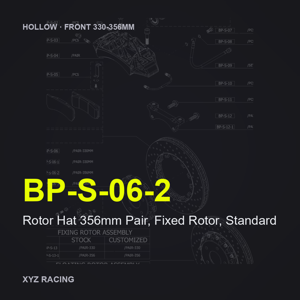 Rotor Hat 356mm Pair, Fixed Rotor, Standard (BP-S-06-2) — Hollow Front 330-356mm