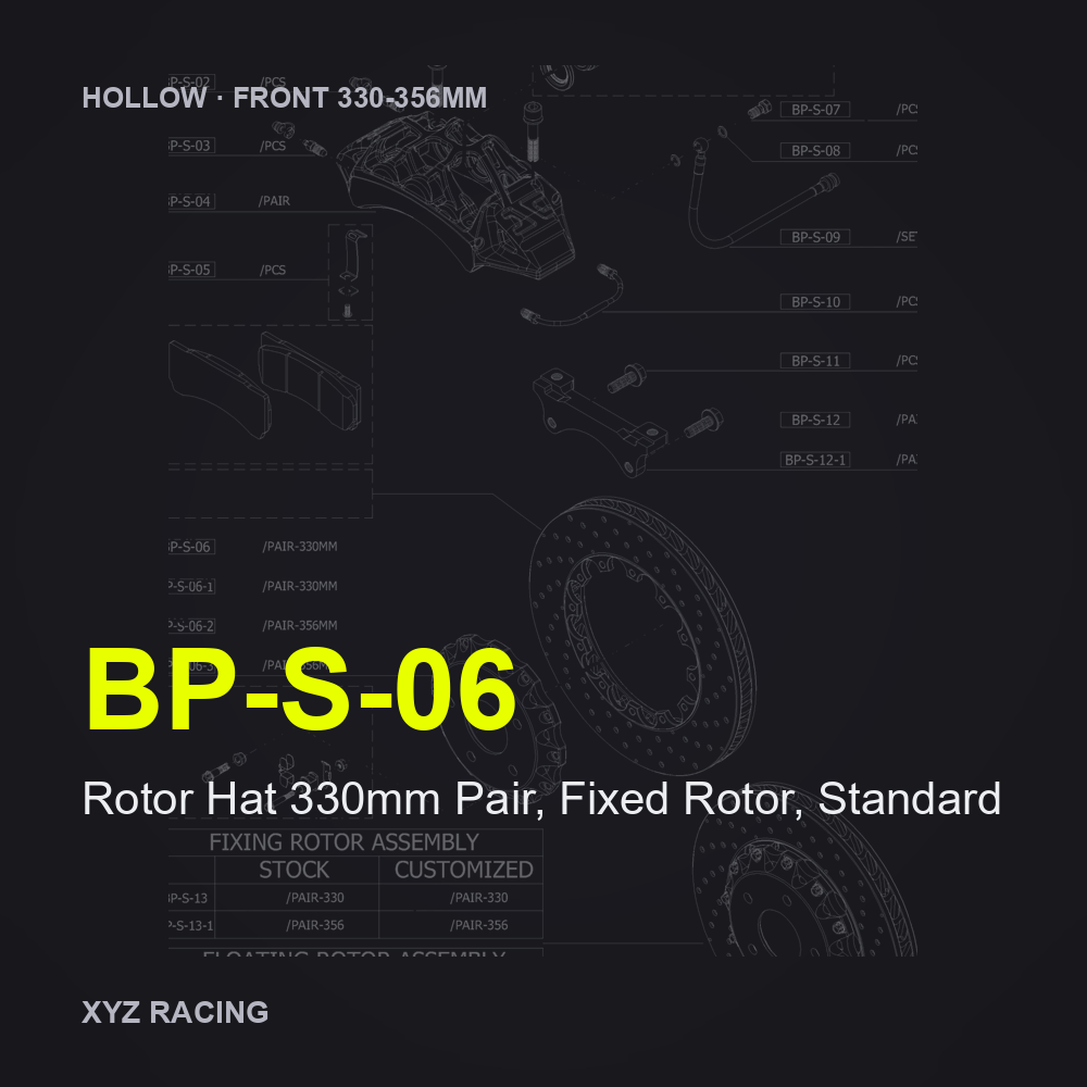 Rotor Hat 330mm Pair, Fixed Rotor, Standard (BP-S-06) — Hollow Front 330-356mm