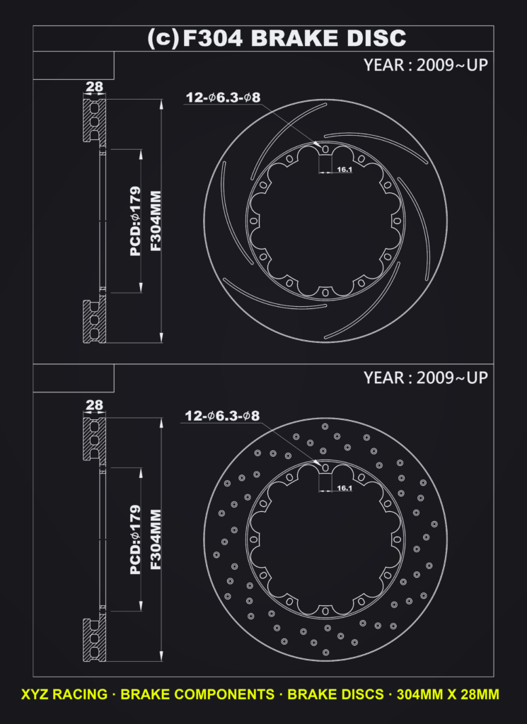 Slotted brake disc rotor pair, F304 x 28 mm