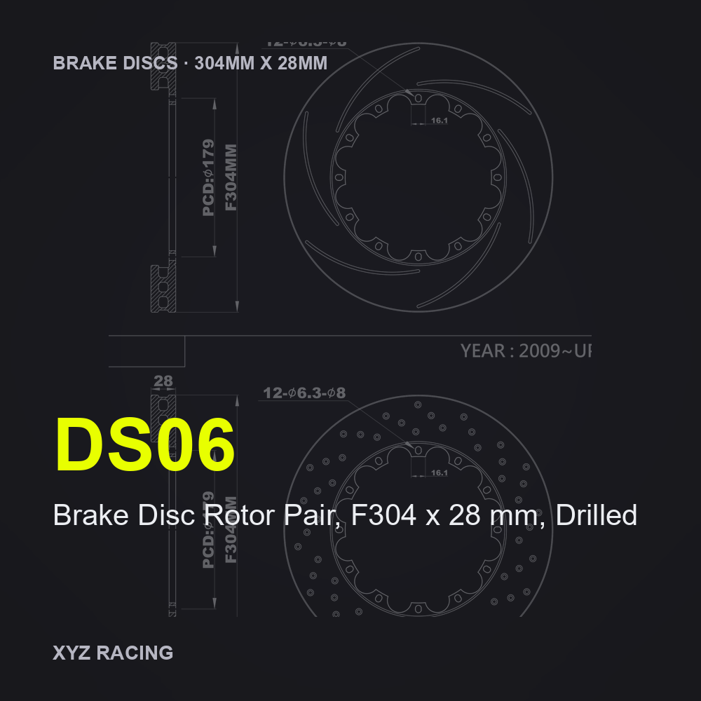 Brake Disc Rotor Pair, F304 x 28 mm, Drilled (DS06) — Brake Discs F304