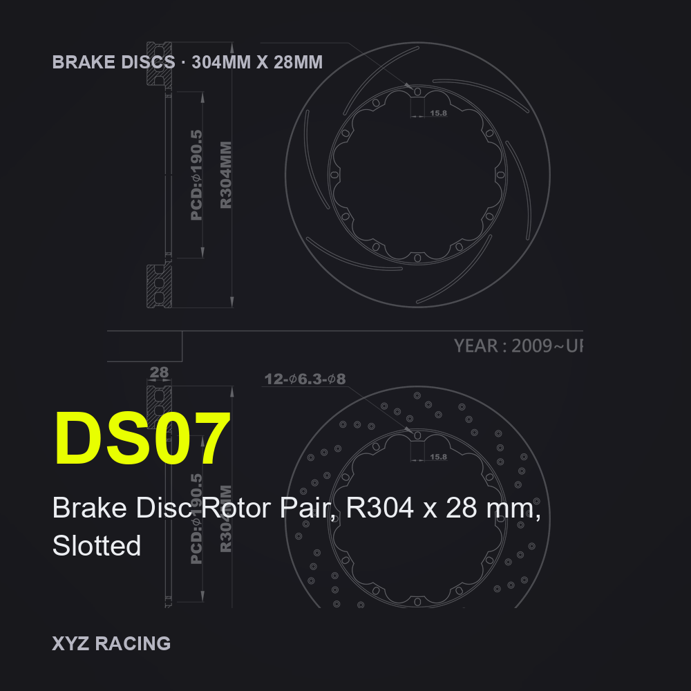 Brake Disc Rotor Pair, R304 x 28 mm, Slotted (DS07) — Brake Discs R304