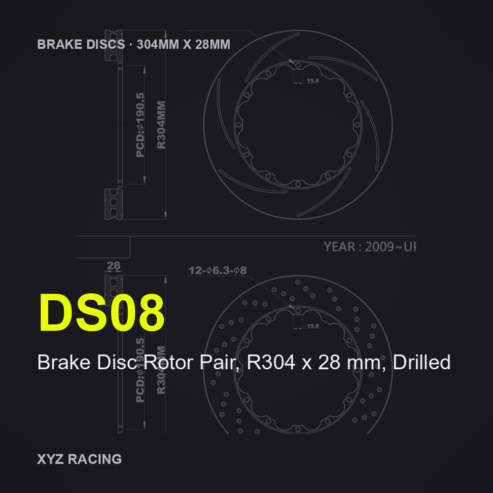 Brake Disc Rotor Pair, R304 x 28 mm, Drilled (DS08) — Brake Discs R304