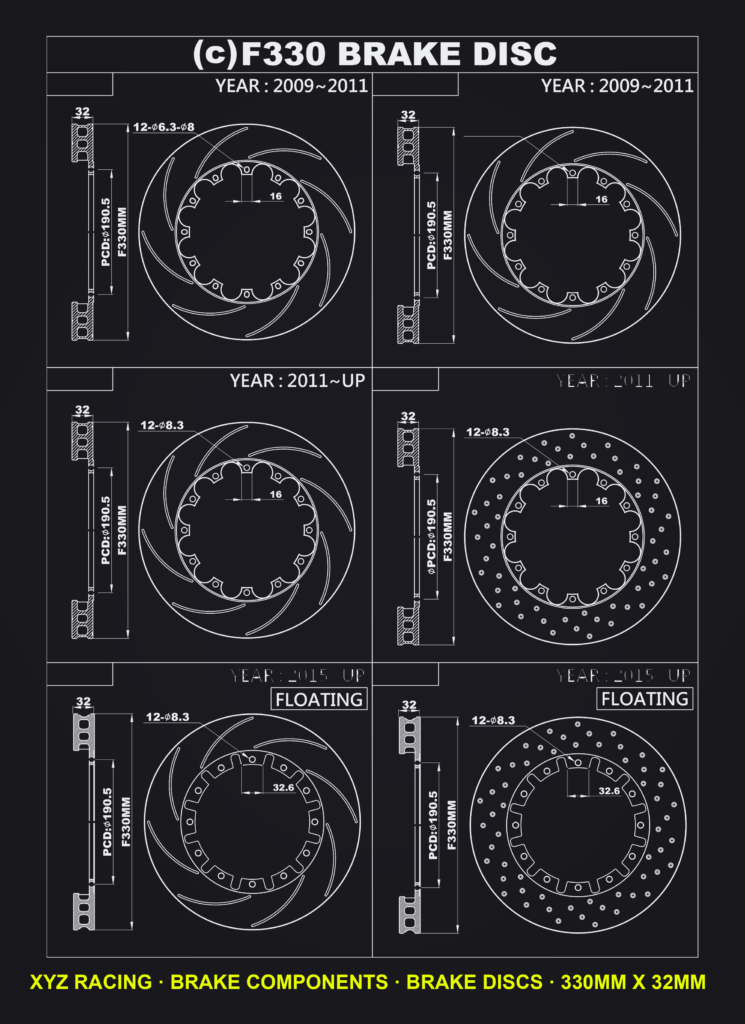 Slotted brake disc rotor pair, F330 x 32 mm