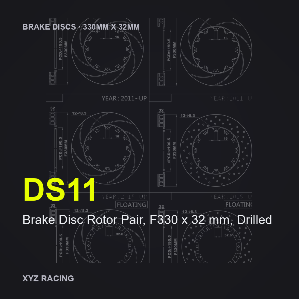 Brake Disc Rotor Pair, F330 x 32 mm, Drilled (DS11) — Brake Discs F330