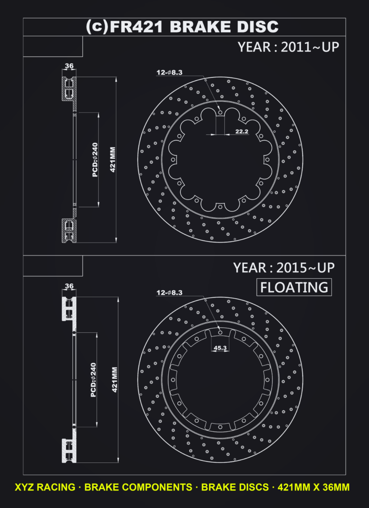 Floating brake disc rotors 421 x 36 mm DS41