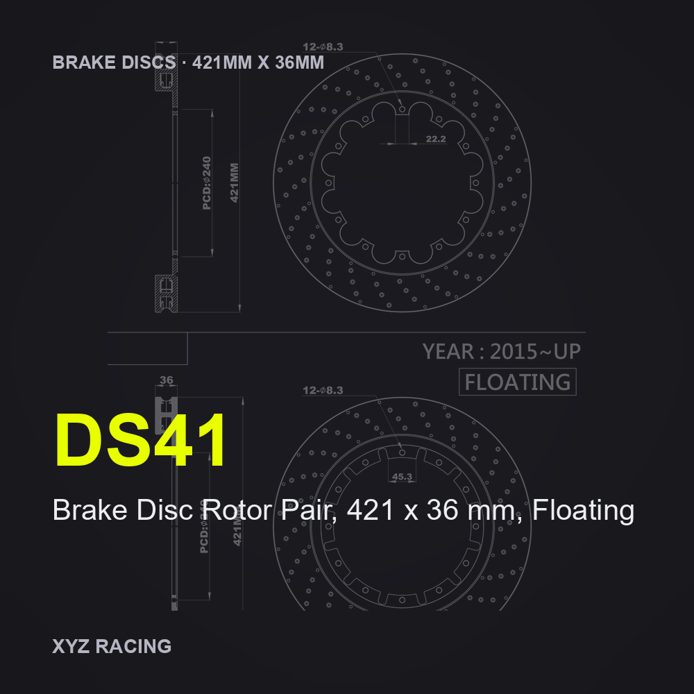 Brake Disc Rotor Pair, 421 x 36 mm, Floating (DS41) — Brake Discs F/R 421