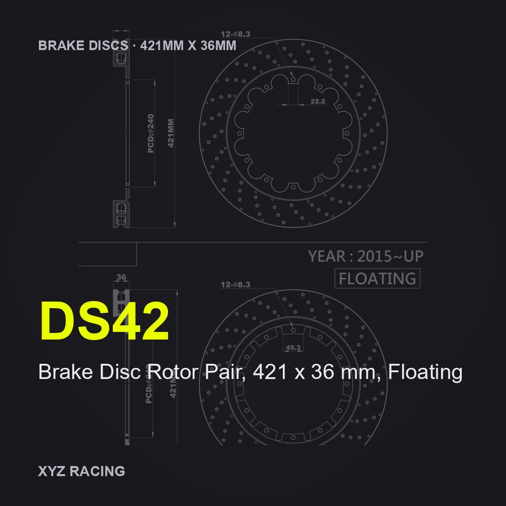 Brake Disc Rotor Pair, 421 x 36 mm, Floating (DS42) — Brake Discs F/R 421
