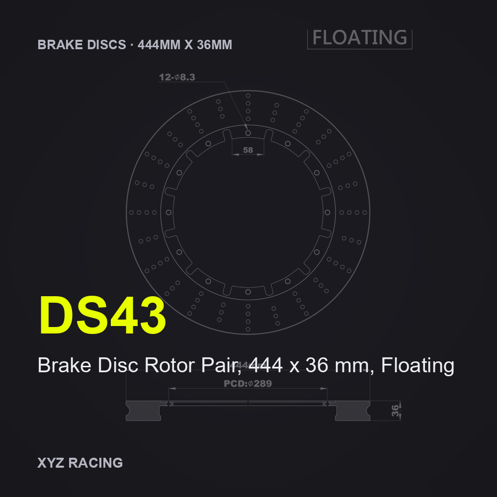 Brake Disc Rotor Pair, 444 x 36 mm, Floating (DS43) — Brake Discs F/R 444