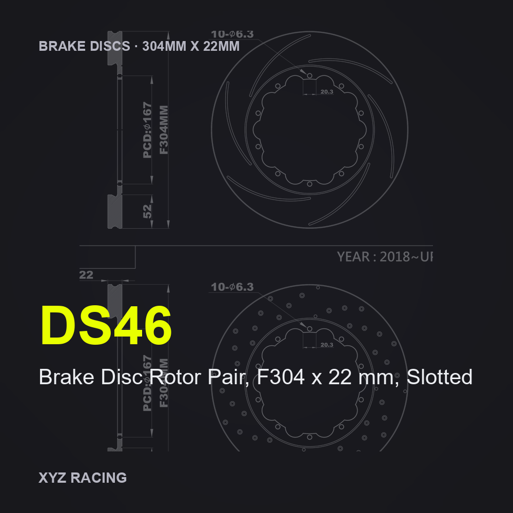 Brake Disc Rotor Pair, F304 x 22 mm, Slotted (DS46) — Brake Discs F304