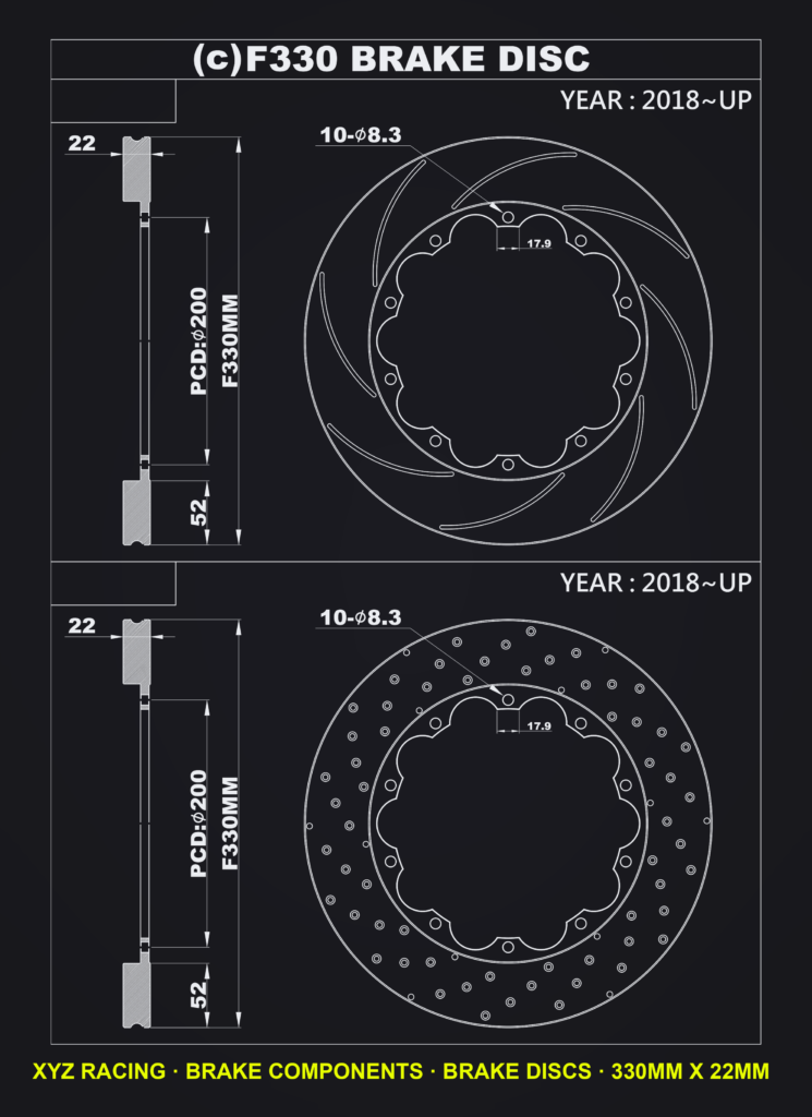Slotted brake disc rotor pair, F330 x 22 mm