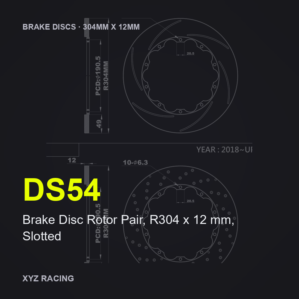 Brake Disc Rotor Pair, R304 x 12 mm, Slotted (DS54) — Brake Discs R304
