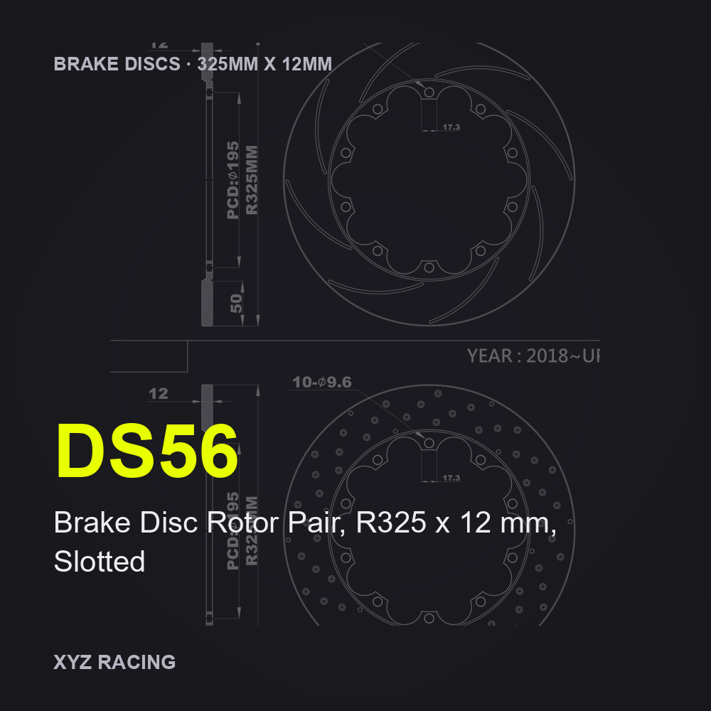 Brake Disc Rotor Pair, R325 x 12 mm, Slotted (DS56) — Brake Discs R325