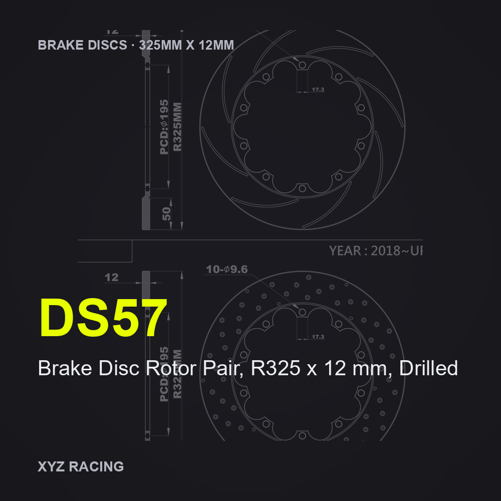 Brake Disc Rotor Pair, R325 x 12 mm, Drilled (DS57) — Brake Discs R325
