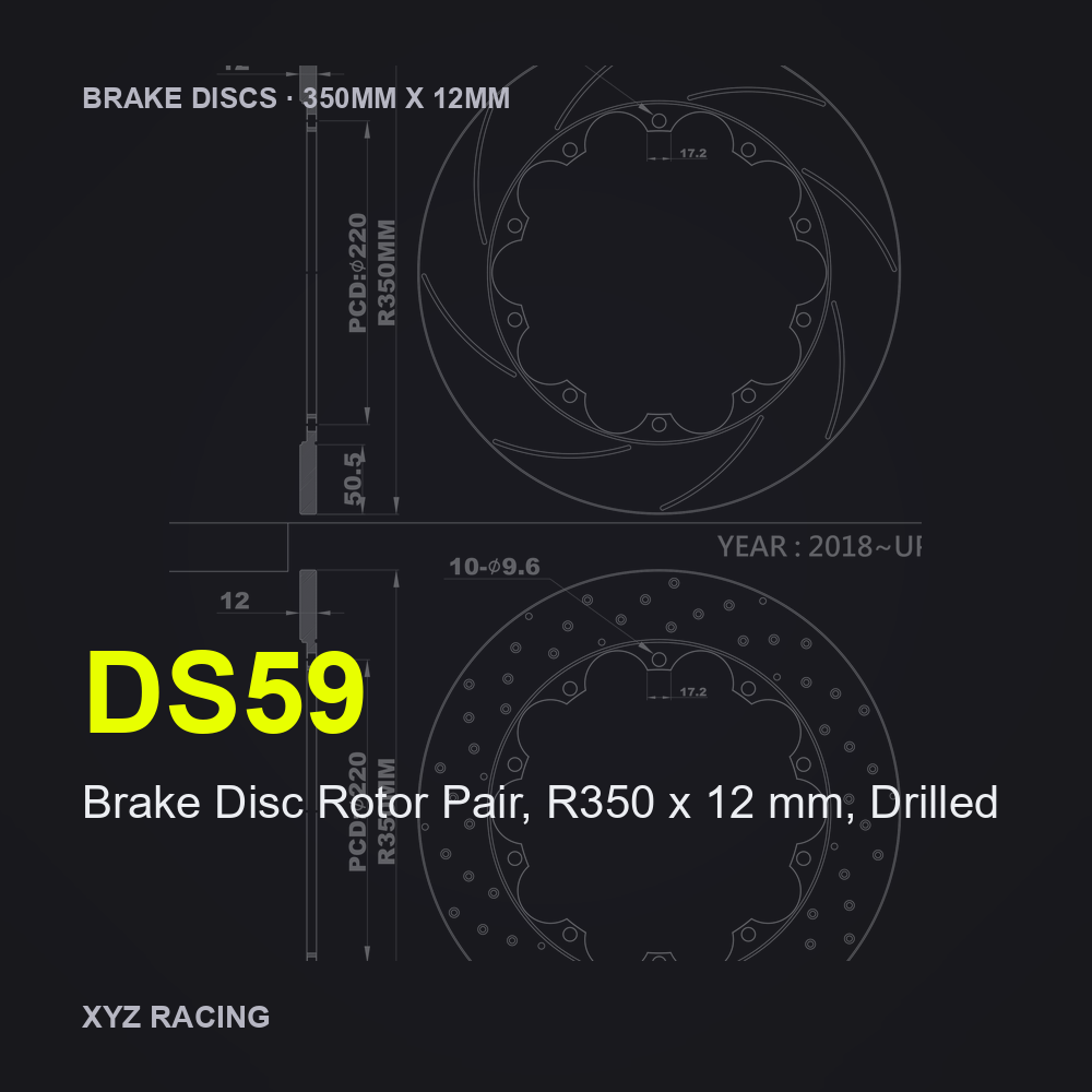 Brake Disc Rotor Pair, R350 x 12 mm, Drilled (DS59) — Brake Discs R350