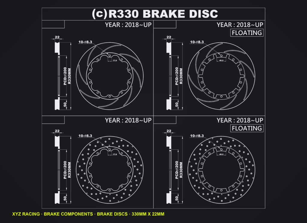 Slotted brake disc rotors R330 x 22 mm DS60
