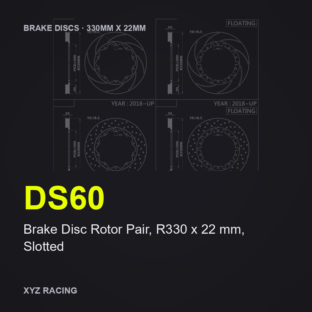 Brake Disc Rotor Pair, R330 x 22 mm, Slotted (DS60) — Brake Discs R330