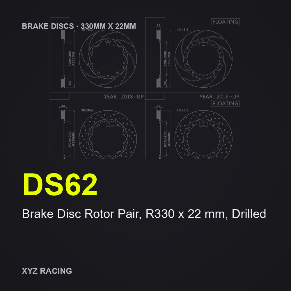 Brake Disc Rotor Pair, R330 x 22 mm, Drilled (DS62) — Brake Discs R330