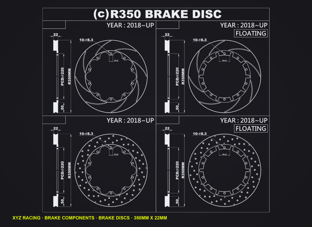 Brake Disc Rotor Pair, R350 x 22 mm, Slotted (DS64)