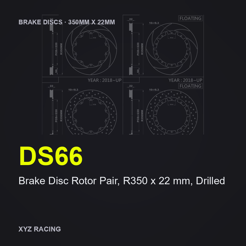 Brake Disc Rotor Pair, R350 x 22 mm, Drilled (DS66) — Brake Discs R350