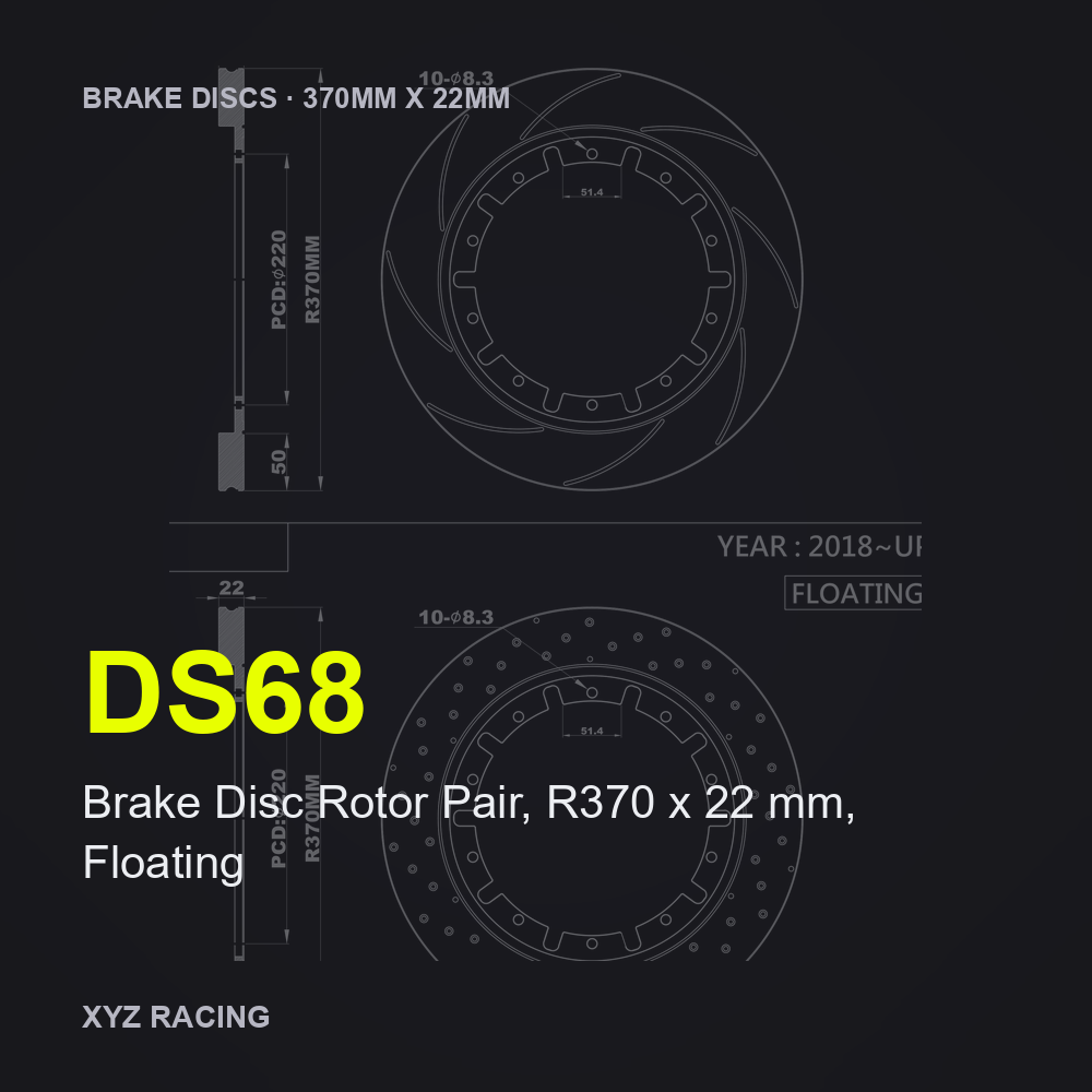 Brake Disc Rotor Pair, R370 x 22 mm, Floating (DS68) — Brake Discs R370