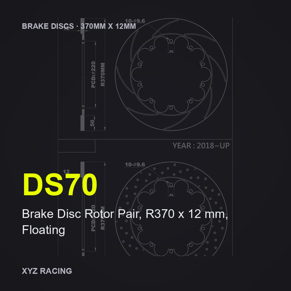 Brake Disc Rotor Pair, R370 x 12 mm, Floating (DS70) — Brake Discs R370