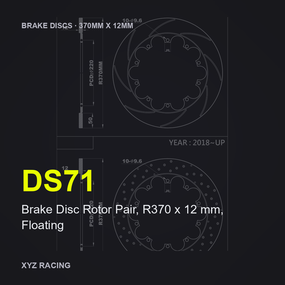 Brake Disc Rotor Pair, R370 x 12 mm, Floating (DS71) — Brake Discs R370
