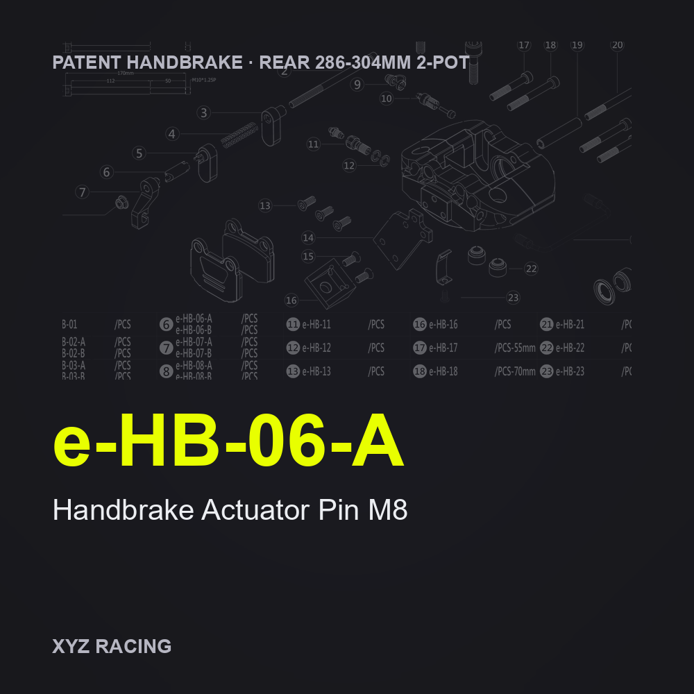 Handbrake Actuator Pin M8 (e-HB-06-A) — Rear 286-304 2-Pot Patent Handbrake Caliper