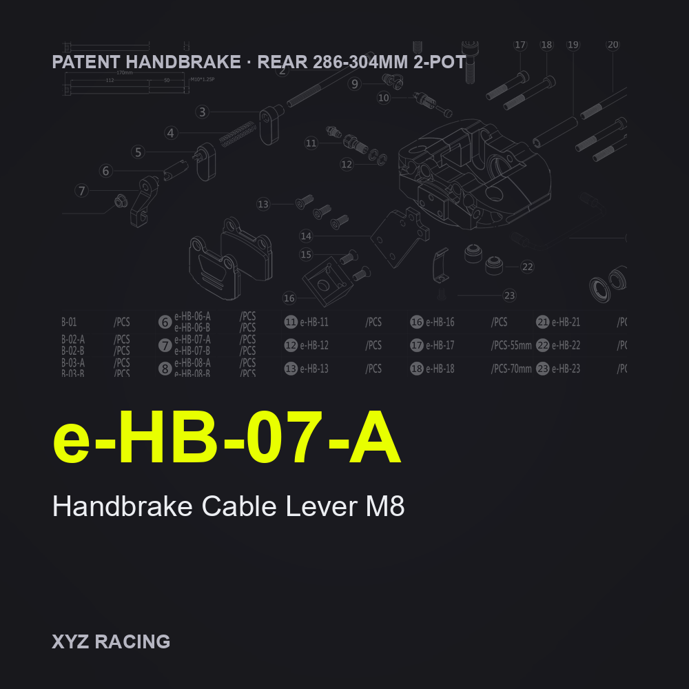 Handbrake Cable Lever M8 (e-HB-07-A) — Rear 286-304 2-Pot Patent Handbrake Caliper