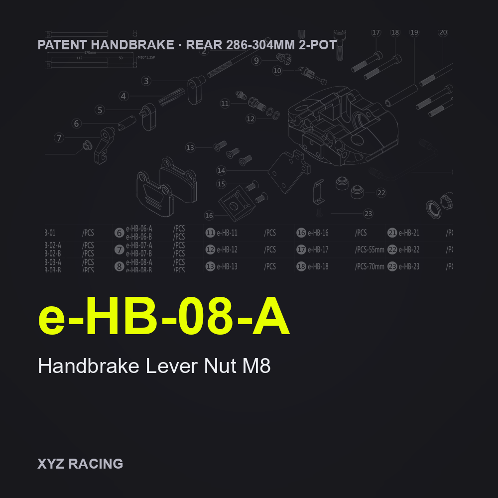 Handbrake Lever Nut M8 (e-HB-08-A) — Rear 286-304 2-Pot Patent Handbrake Caliper