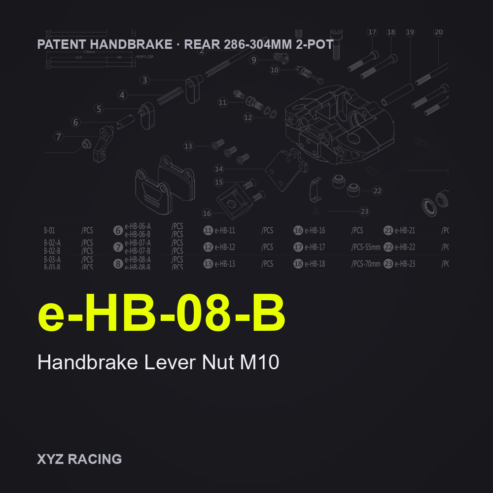 Handbrake Lever Nut M10 (e-HB-08-B) — Rear 286-304 2-Pot Patent Handbrake Caliper