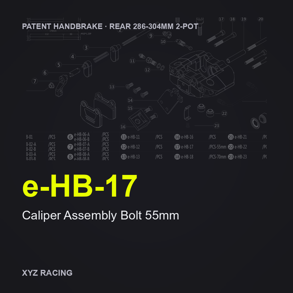 Caliper Assembly Bolt 55mm (e-HB-17) — Rear 286-304 2-Pot Patent Handbrake Caliper