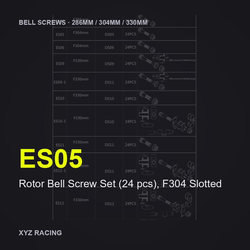 Rotor Bell Screw Set (24 pcs), F304 Slotted (ES05) — Brake Disc Hardware F304