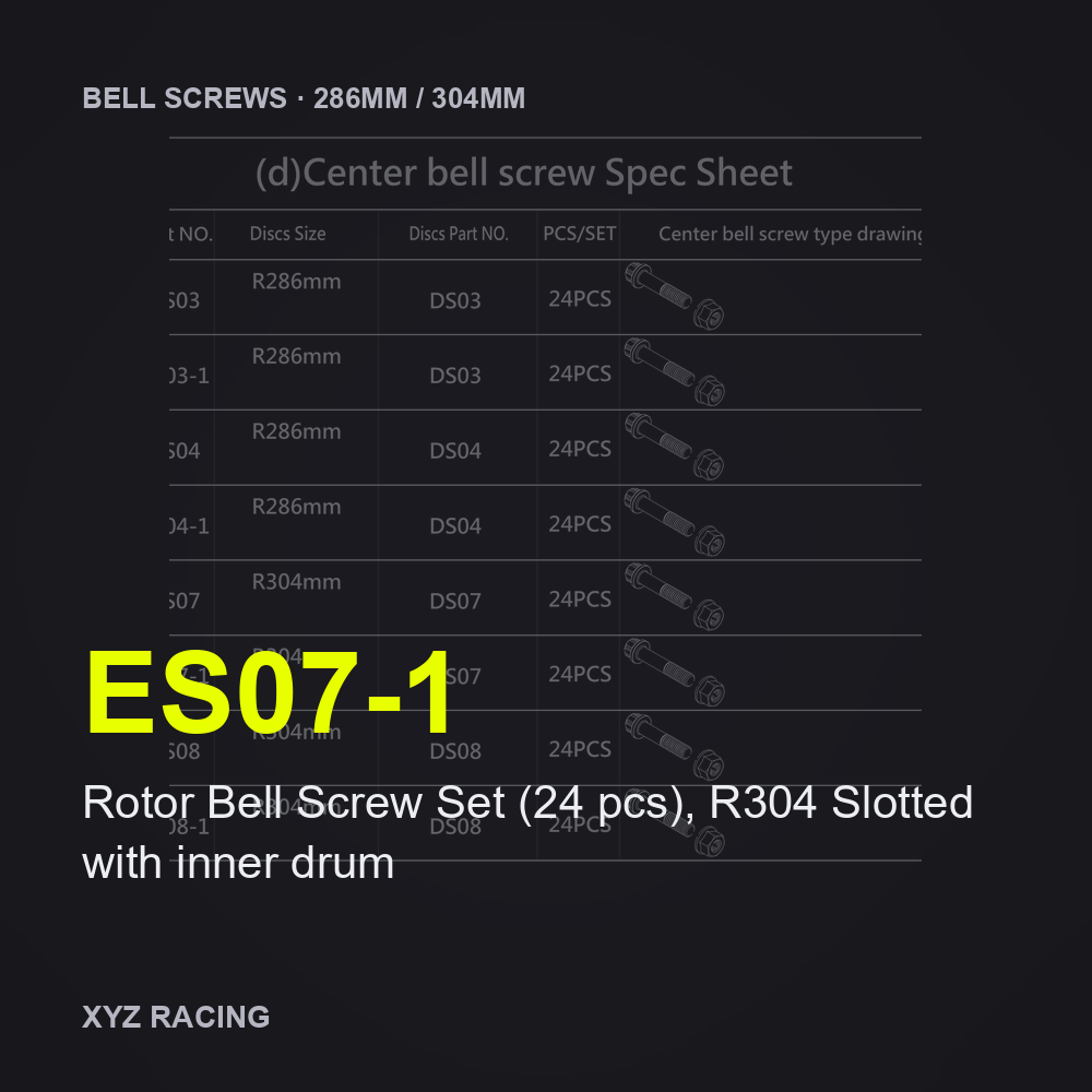 Rotor Bell Screw Set (24 pcs), R304 Slotted with inner drum (ES07-1) — Brake Disc Hardware R304