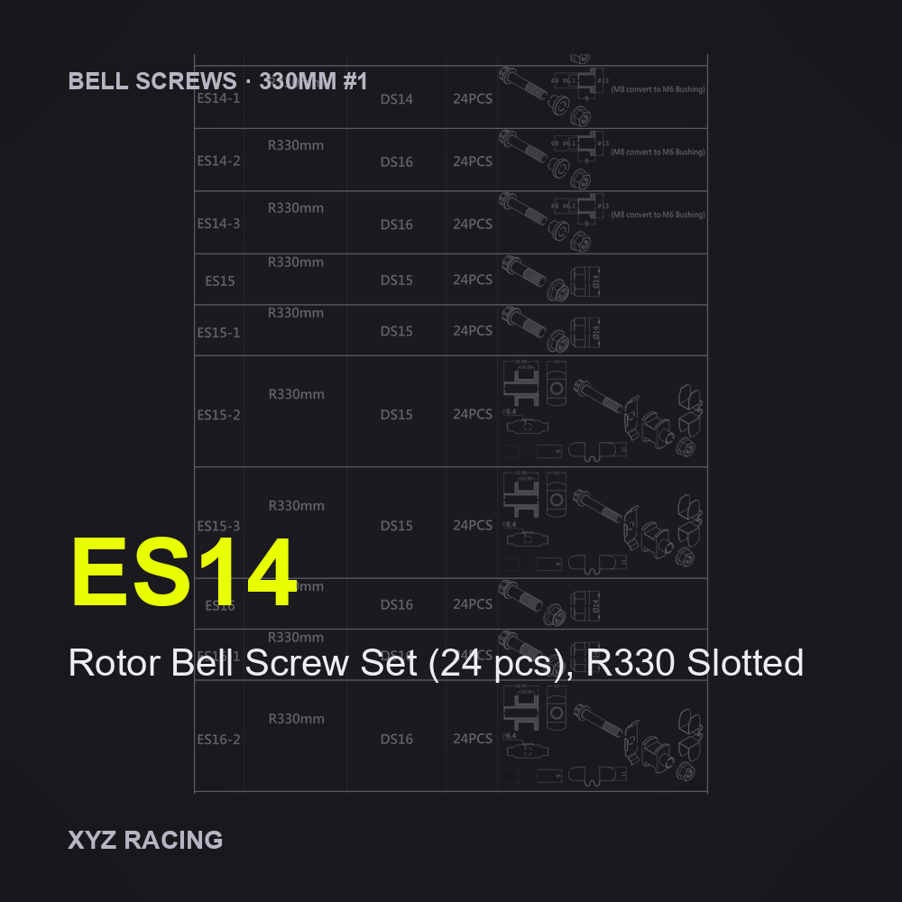 Rotor Bell Screw Set (24 pcs), R330 Slotted (ES14) — Brake Disc Hardware R330