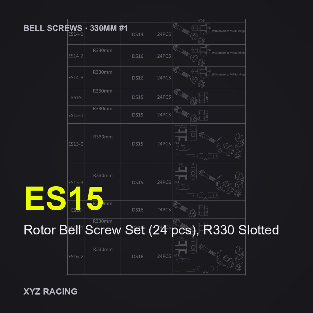 Rotor Bell Screw Set (24 pcs), R330 Slotted (ES15) — Brake Disc Hardware R330