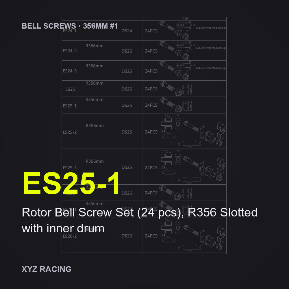 Rotor Bell Screw Set (24 pcs), R356 Slotted with inner drum (ES25-1) — Brake Disc Hardware R356