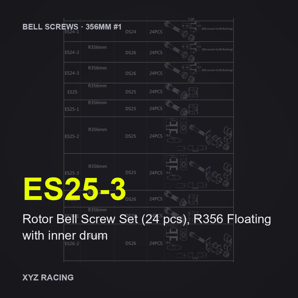 Rotor Bell Screw Set (24 pcs), R356 Floating with inner drum (ES25-3) — Brake Disc Hardware R356
