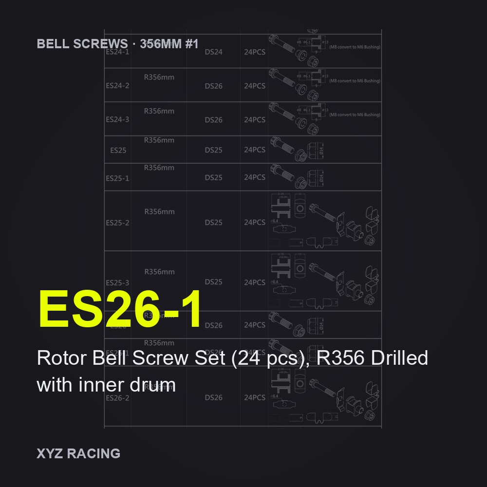 Rotor Bell Screw Set (24 pcs), R356 Drilled with inner drum (ES26-1) — Brake Disc Hardware R356