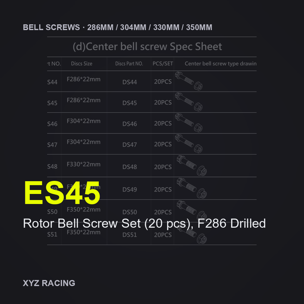 Rotor Bell Screw Set (20 pcs), F286 Drilled (ES45) — Brake Disc Hardware F286