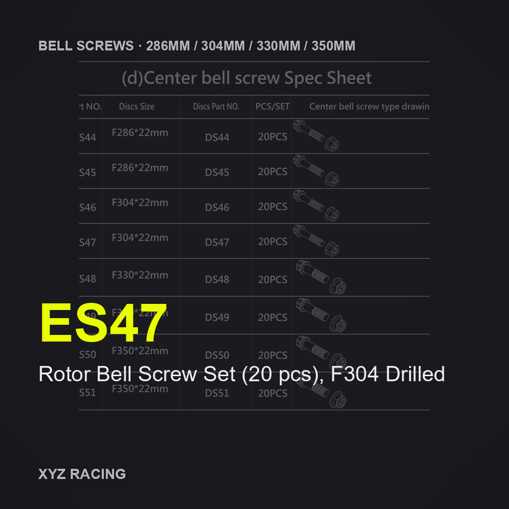 Rotor Bell Screw Set (20 pcs), F304 Drilled (ES47) — Brake Disc Hardware F304