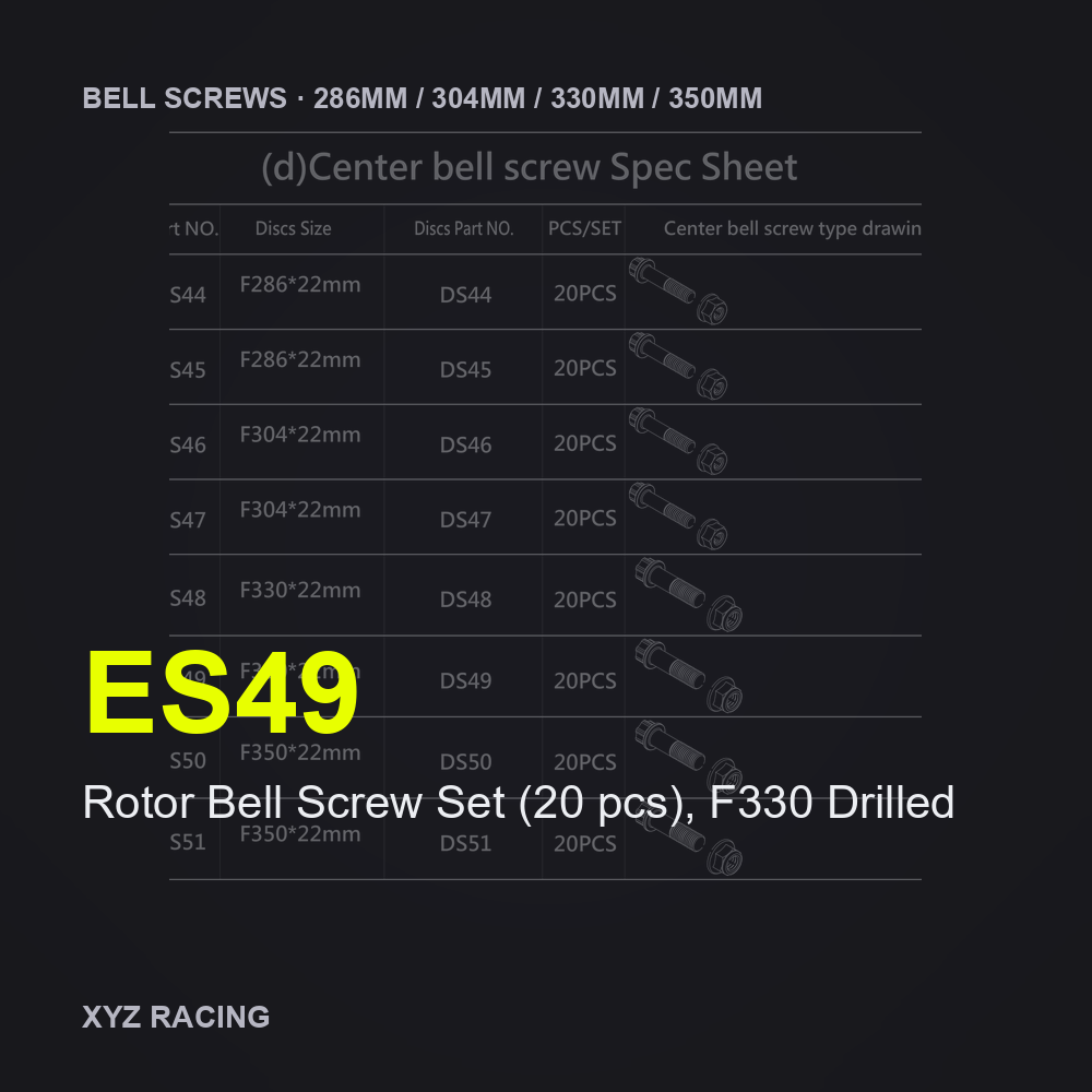 Rotor Bell Screw Set (20 pcs), F330 Drilled (ES49) — Brake Disc Hardware F330