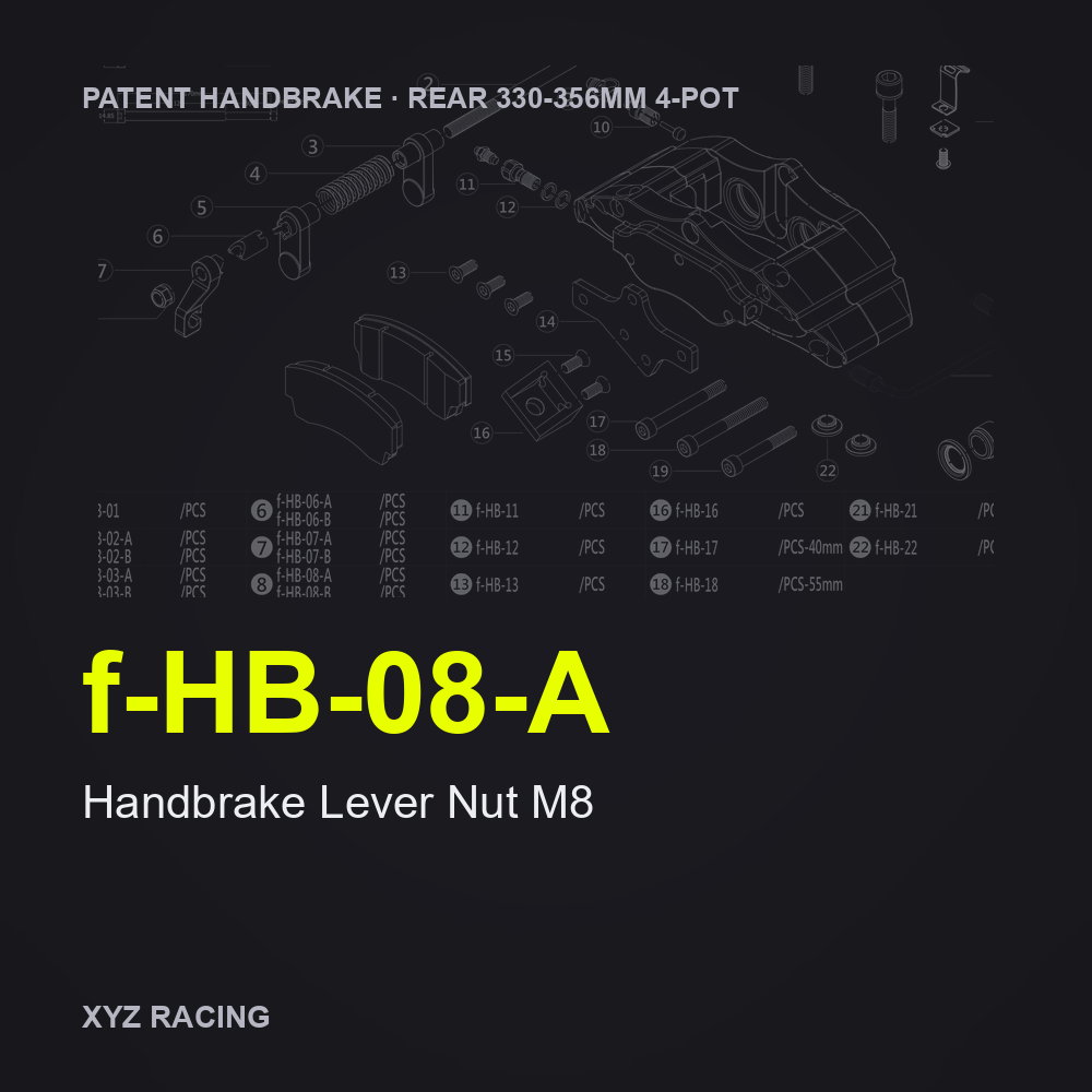 Handbrake Lever Nut M8 (f-HB-08-A) — Rear 330-356 4-Pot Patent Handbrake Caliper