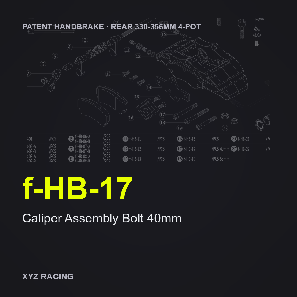 Caliper Assembly Bolt 40mm (f-HB-17) — Rear 330-356 4-Pot Patent Handbrake Caliper
