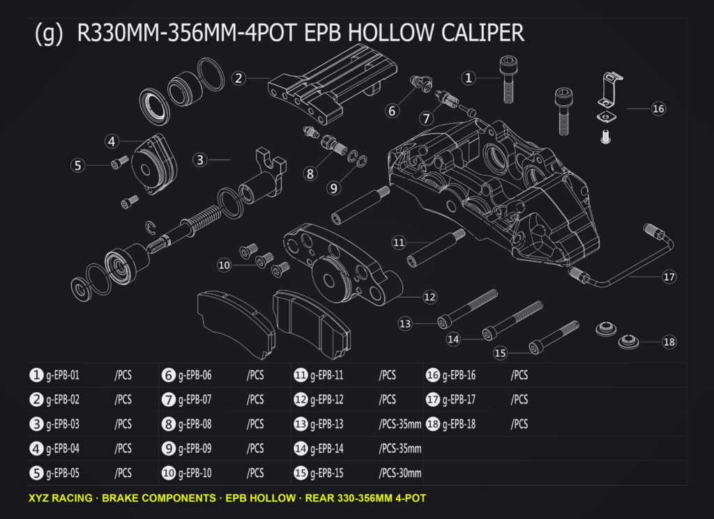 Caliper bridge bolt - Rear 330-356 4-Pot EPB Hollow Caliper